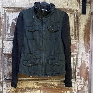 Ashley By 26 International Khaki Green Utility Jacket, Black Sleeves, S